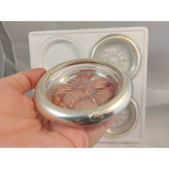 Leonard Crystal and Silver Coaster Ashtray Set Made in Italy Vtg New open box - Picture 5 of 6